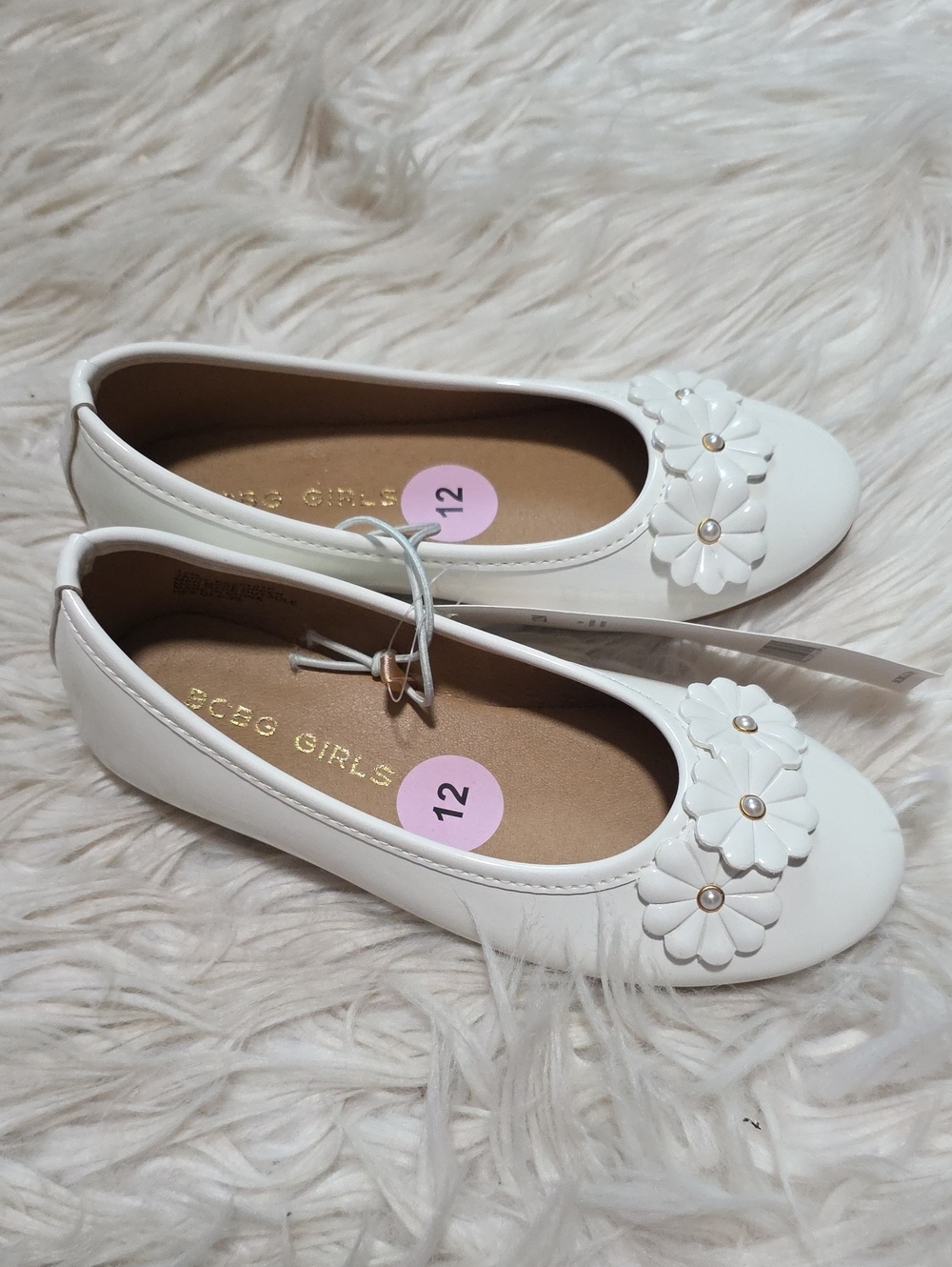 NWT BCBG Girls White Ballet Flats- 12 Toddler